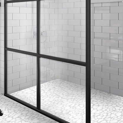 SUNWINGS 10-Sheet Pebble Tile for Shower Floor Border Kitchen Bathroom Backsplash, Carrara White Recycled Glass Marble Stone Looks Wall and Floor Tile, Covers 7.9 Sq. Ft