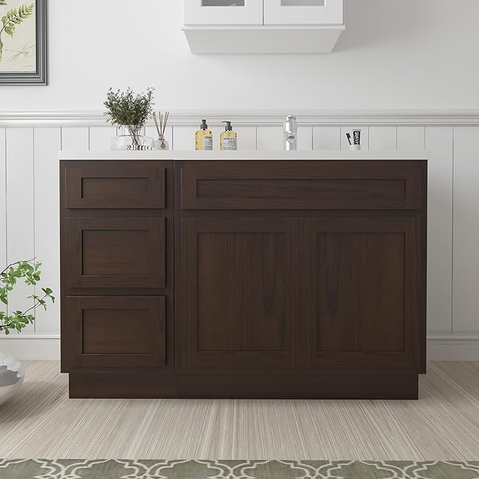 Vanity Art 51 inch Bathroom Vanity with Double Shutter Door, Wood Bathroom Vanity Cabinet with Soft Closing Shaker Drawer, Sturdy Floor Mounted Storage Cabinet Organizer for Bathroom, VA4051-3-B