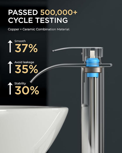 FORIOUS Waterfall Bathroom Vessel Sink Faucets with Metal Pop up Drain and Lead-Free cUPC Hose, Chrome Single Handle Tall Bathroom Faucet 1 Hole, 11inch for Bath,Vessel