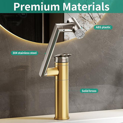 Modern Bathroom Faucet 1 Hole with Temperature Display(Batteries-Free), 1080° Rotatable Single Hole Bathroom Faucet, Single Handle Bathroom Vanity Faucets, 2 Spray Modes (Brushed Nickel)