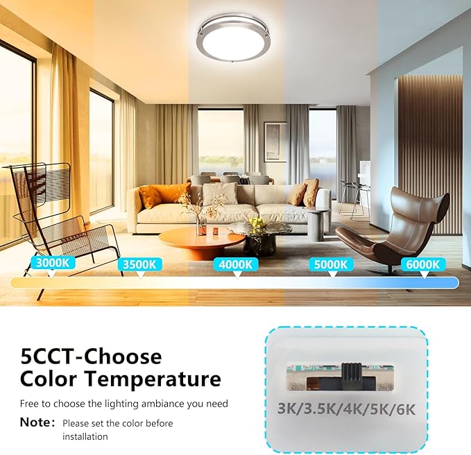 12inch LED Flush Mount Ceiling Light Fixture Dimmable Brushed Nickel, Easy Install Ceiling Lamp Fixture Without Flicker, Super Bright 36W 3600LM 5CCT Warm to White Light 3000K to 6000K 4-Pack