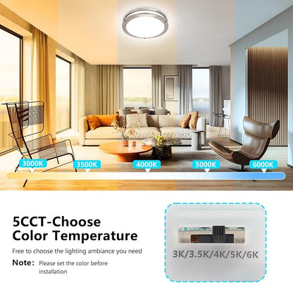 13inch LED Flush Mount Ceiling Light Fixture Dimmable Brushed Nickel, Easy Install Ceiling Lamp Fixture Without Flicker, Super Bright 36W 3600LM 5CCT Warm to White Light 3000K to 6000K 4-Pack