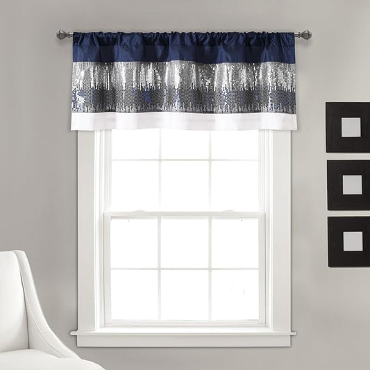 Lush Decor Night Sky Sequins Valance Curtain Single, 52"W x 18"L Navy & White - Kitchen Curtains Valances For Windows - Bathroom Curtains Window
