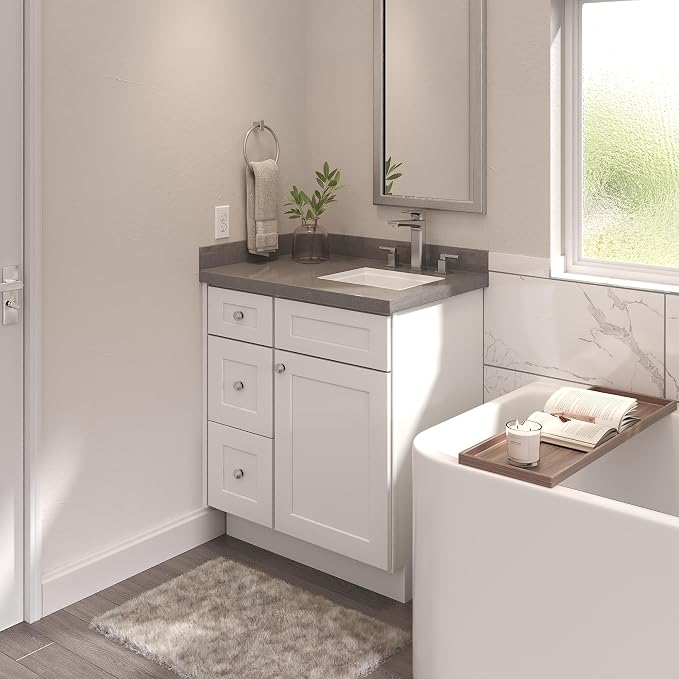 Furinno Shaker Drawers Left Bath Vanity Cabinet Without Top, Ready to Assemble, 21 D x 30 W x 34.5 H, White