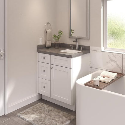 Furinno Shaker Drawers Left Bath Vanity Cabinet Without Top, Ready to Assemble, 21 D x 30 W x 34.5 H, White