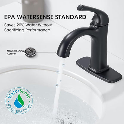 Bathroom Faucet 1 Hole, Faucet for Bathroom Sink, Matte Black Faucets for Vanity One Hole Bathroom Faucet, with Pop Up Drain&Deckplate Farmhouse
