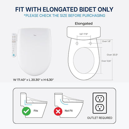 Inus N22 Electric Heated Bidet Toilet Seat Elongated, Warm Water, Smart Heated Water Luxury Bidet Toilet Seat with Kids Mode, Air Dryer, Self Cleaning, Tankless, Smart Touch Panel & Temp Control