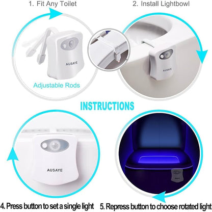 AUSAYE Toilet Night Light, Motion Sensor Lamp 8 Color Changing LED Toilet Bowl Night Light -Funny Unique Christmas Gifts for Mom Him Men Her Kids Stocking Stuffers