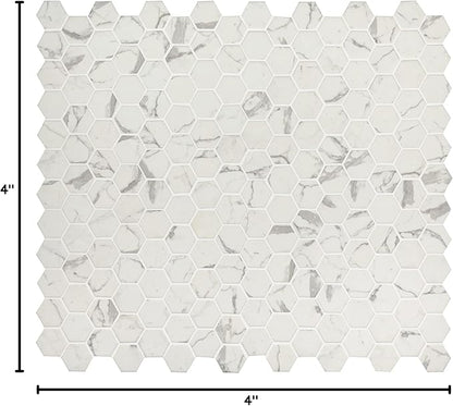 MSI Statuario Celano Hexagon Glass Tile for Kitchen Backsplash, Wall Tile for Bathroom, Accent Wall Tile, and Shower Wall Tile