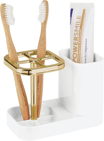 iDesign Toothbrush Holder, White/Gold | 4 Divided Sections
