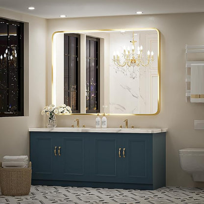 48X36 Inch LED Gold Frame Bathroom Mirror,3 Color | ETL Listed,Anti-Fog,3000K/4500K/6000K Dimmable,Horizontal & Vertical,Wall Mounted,Memory Function