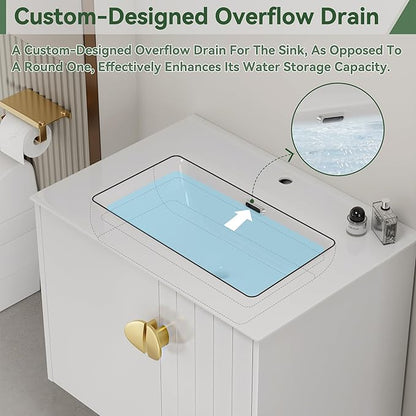 24" Bathroom Vanities Cabinet with Sink Combo, Wall Mounted Floating Storage Cabinet Modern with Ceramic Sink,Soft-Close System, 2 Doors & Metal Handles, Blue