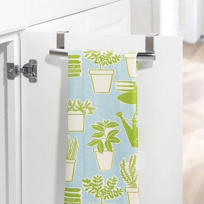 mDesign Steel Over Door Curved Towel Bar Storage, Hanger for Cabinet or Cupboard, Holder Rack for Kitchen, Bathroom - Holds Hand/Dish Towels, Washcloths - Spira Collection - 2 Pack - Chrome
