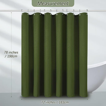 Green Shower Curtain for Bathroom Waffle Textured Heavy Duty 78 Inch Shower Curtain Set for Bathroom, Water Repellent 256GSM Neutral Fabric Shower Curtains with 12 Metal Hooks, 72Wx78H