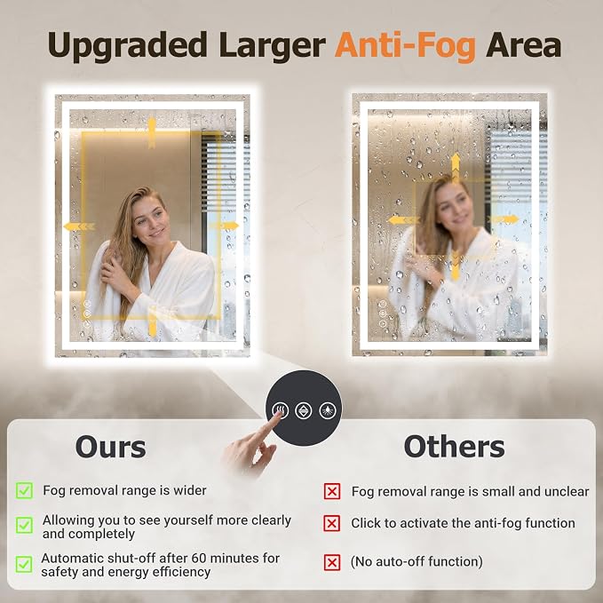 20"x30" LED Bathroom Mirror with Lights, Anti-Fog, Backlit+Frontlit | CRI 95, Stepless Dimmable, 3 Colors Lighting, Shatterproof Tempered Glass, HD Reflection, Memory, (Horizontal/Vertical)