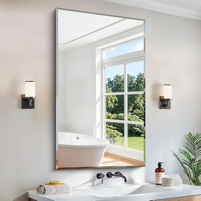 CILIBER Beveled Mirror, 24x40 Frameless Beveled Bathroom Mirrors for Wall, 3mm Tempered Glass Rectangle Vanity Mirror with Beveled Edge, Crystal-Clear, Hangs Horizontally or Vertically