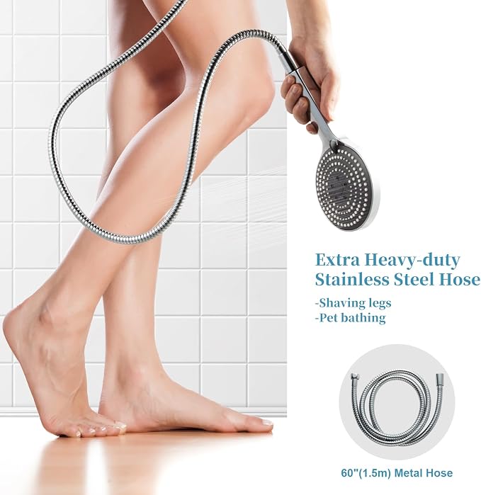 OFFO Handheld Shower Head Set, 6-Mode High Pressure Handheld Sprayer with 60 in Stainless Steel Shower Hose, High Flow Large Powerful Boosting Handheld Showerhead for Low Water Pressure, Chrome