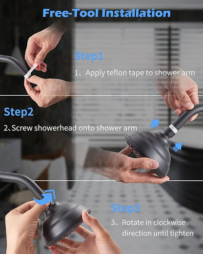 High Pressure Shower Head VMASSTONE 4.7" Rain Fixed Showerhead 7-Spray Setting with Adjustable Brass Swivel Ball Joint - Excellent Replacement for Your Bath Shower Head (FM-001 Matte Black)