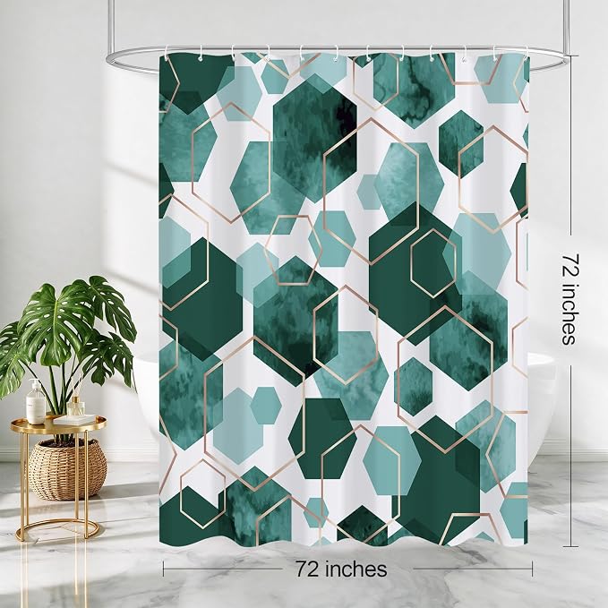 Litabel Dark Green Geometric Shower Curtain for Bathroom, 72x72 | Dark Green Modern Minimalist Shower Curtains, Geometric Art Print Abstract Waterproof Bathroom Curtain