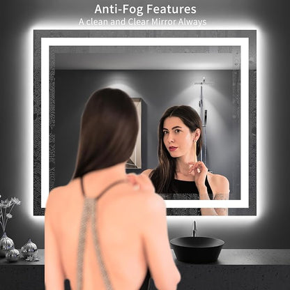 LOAAO 48"X40" LED Bathroom Mirror with Lights, UL Listed | Anti-Fog, Dimmable, 3 Color Temperature, Backlit + Front Lit, Memory Function, Tempered Glass