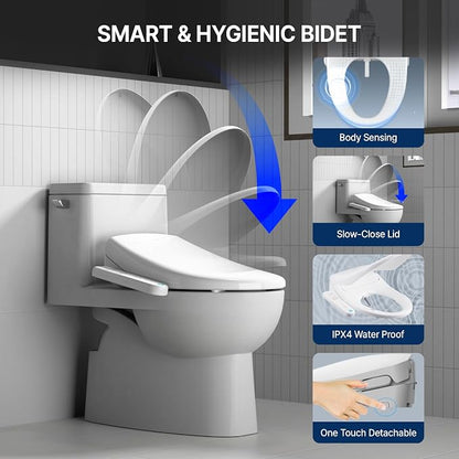 Inus N21 Electric Heated Bidet Toilet Seat Elongated, Warm Water, Smart Heated Water Luxury Bidet Toilet Seat with Kids Mode, Self Cleaning Nozzle, Tankless, Smart Touch Panel & Temperature Control