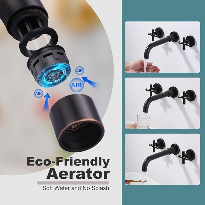 ARCORA Wall Mount Bathroom Faucet, Oil Rubbed Bronze Bathroom Sink Faucet, 2 Handle Wall Mount Vessel Sink Faucet Rough in Brass Valve Included