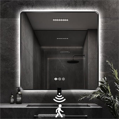 36" x 36" Black LED Bathroom Mirror with Lights - Motion Sensor | Smart Backlit Mirror Bathroom, Metal Framed, Anti-Fog, 3-Color Stepless Dimmable Lighted Mirror, Memory Function, CRI≥93
