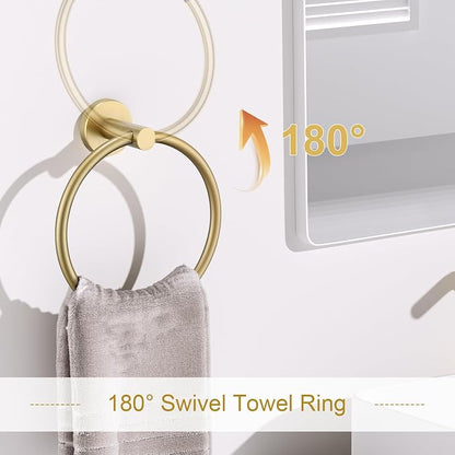 Brushed Gold Bathroom Hardware Set, 5 Pieces Gold Towel Bar Bathroom Accessories, Upgraded Toilet Paper Holder with Shelf Set, 23.6 Inch Towel Rack Towel Holder for Bathroom Wall