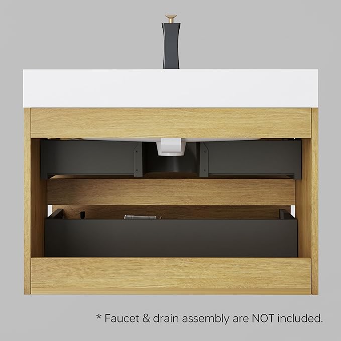 30" Floating Bathroom Vanity with Sink, Modern Bathroom Cabinet with Top and Soft Close Drawers, Spacious Storage for Small Space, Natural Oak - Lavanda Collection