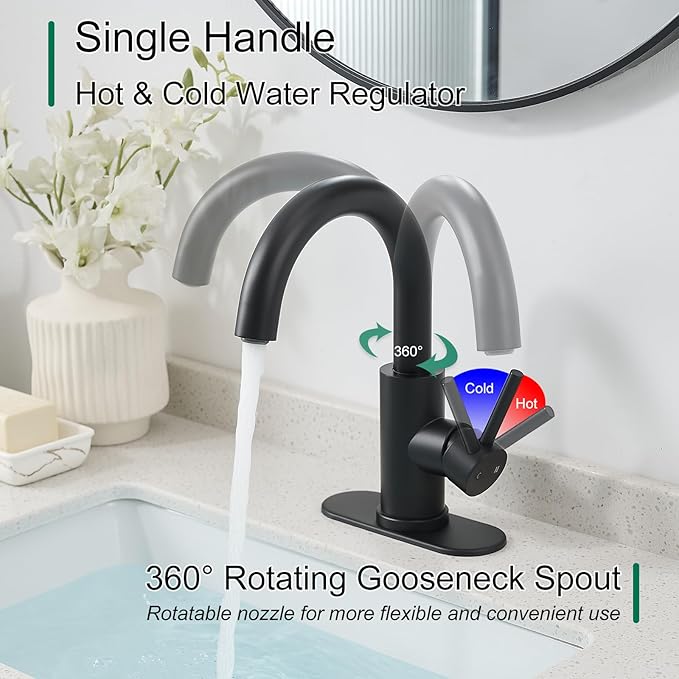 VOTON Bar Sink Faucet, Bathroom Kitchen 360° Rotatable Faucet, Matte Black Single Hole Bathroom Faucets Modern Small Mini Kitchen Bath Utility Vanity Outdoor Lavatory Faucets