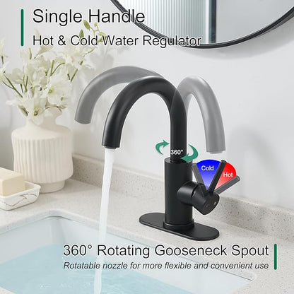VOTON Bar Sink Faucet, Bathroom Kitchen 360° Rotatable Faucet, Matte Black Single Hole Bathroom Faucets Modern Small Mini Kitchen Bath Utility Vanity Outdoor Lavatory Faucets