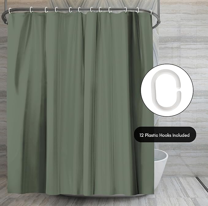 Americanflat 71x74 Solid Green Shower Curtain - Water-Resistant Long Shower Curtain with Durable Metal Grommets and 12 Hooks - 100% Polyester
