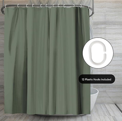 Americanflat 71x74 Solid Green Shower Curtain - Water-Resistant Long Shower Curtain with Durable Metal Grommets and 12 Hooks - 100% Polyester