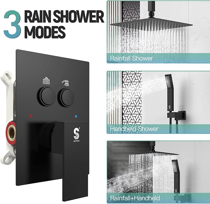 SR SUN RISE Shower System with Push Button Diverter, Ceiling Mounted Luxury 10 Inch Rain Shower Head with Handheld Spray, High Pressure Shower Faucet Combo Set with Rough-in Valve, Oil Rubbed Bronze