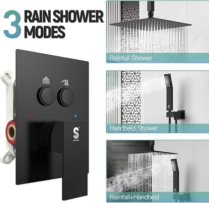 SR SUN RISE Shower System with Push Button Diverter, Ceiling Mounted Luxury 10 Inch Rain Shower Head with Handheld Spray, High Pressure Shower Faucet Combo Set with Rough-in Valve, Oil Rubbed Bronze