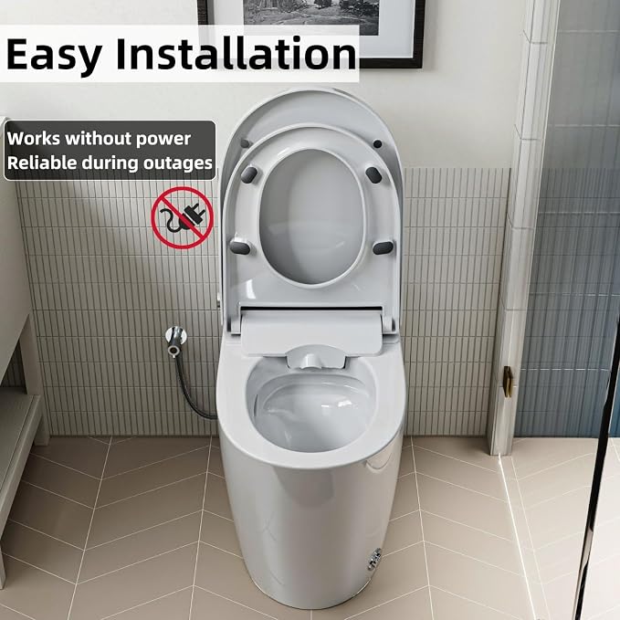 Non Electric Bidet Toilet, Los Flexi 17.3" ADA & Elongated Tankless One-Piece Toilet, 1000g Map & 1.0 GPF, Powerful Air Pressure Assisted System, Feminine and Rear Wash, Foot Kick Flush, 12" Rough-In