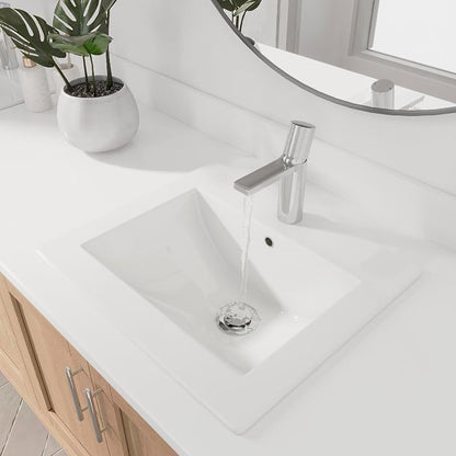 Stylish 21" White Porcelain Top-Mount Bathroom Sink, Rectangular Basin with Overflow Caps, High-Gloss Finish, cUPC Certified, Fits 22″ Cabinets, P-211H