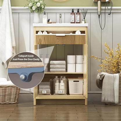 24" Modern Bathroom Vanity with Ceramic Sink, 2 Doors & 1 Drawer, Wooden Storage Cabinet, Actual 23.6" L x 18.5" W x 35.4" H