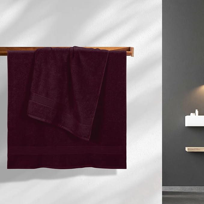 Cotton 2 Pack Oversized Bath Towel Set 28x55 inches, Large Bath Towels, Ultra Absorbant Compact Quickdry & Lightweight Towel, Ideal for Gym Travel Camp Pool - Burgundy Red