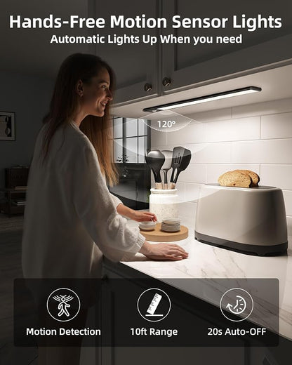 EZVALO 14.5 inch Under Cabinet Lighting, 3200mAh Rechargeable Motion Sensor Lights Indoor 3 Color Temps, Magnetic Stick On LED Closet Lights Wireless, Dimmable Under Counter Lights for Kitchen- 2 Pack