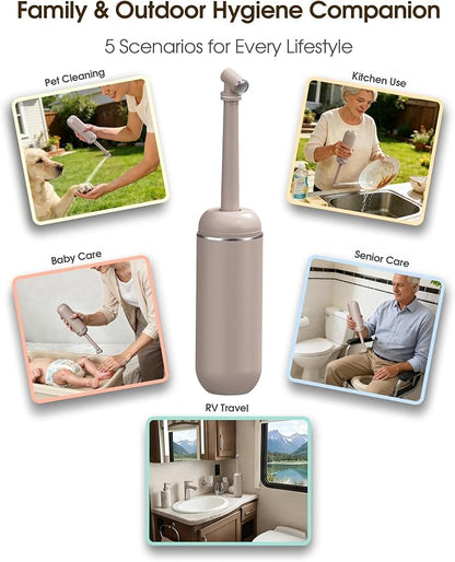 Portable Bidet for Travel & Camping - Manual Squeeze Peri Bottle Handheld | 3 Leak-Proof Seals | BPA-Free | Feminine Hygiene Care | Postpartum | Extendable Sprayer with Nozzle | for Men&Women-Khaki