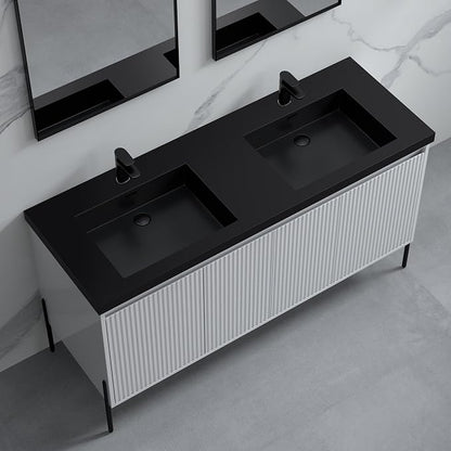 Dowell 61" Bathroom Sink,Double Bowl Vanity Basin,Rectangular Drop-In Bathroom Sink with Overflow,Black-000 6122BPBL