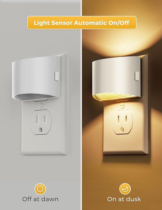 L LOHAS LED Night Lights Plug into Wall, Dimmable Night Light 2 Pack | Plug in Night Light with 3 Level Brightness, 3000K Soft White, White Housing