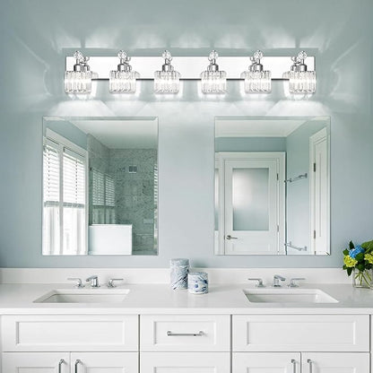 PRESDE 6-Light Crystal Bathroom Lights Fixtures Chrom Modern Wall Lighting Over Mirror