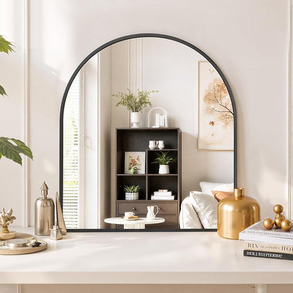 Arched Wall Mirror 32x31 Inch Black Bathroom Vanity Mirror with Metal Frame | Modern Arch Mirror for Bedroom, Living Room, Entryway, Wall Mounted Decorative Mirror