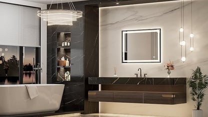 Keonjinn 40x30 Inch Black LED Bathroom Mirror with Lights, Beveled Edge | Frontlit & Backlit, Lighted Bathroom Mirror, HD Tempered Glass, 3 Color Temperatures, Anti-fog, Stepless Dimmable