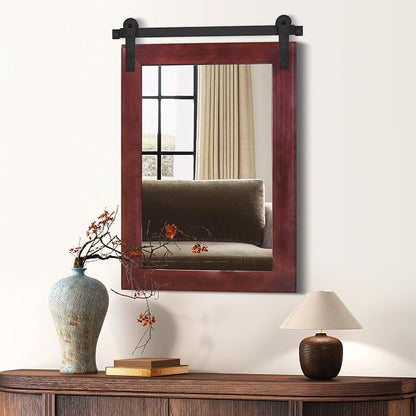 COGOOD Farmhouse Bathroom Mirrors for Over Sink - 30 x 22 Espresso | Rustic Barn Door Wood Framed Vanity Mirror for Entryway, Living Room, Bedroom, Dresser Wall Decor