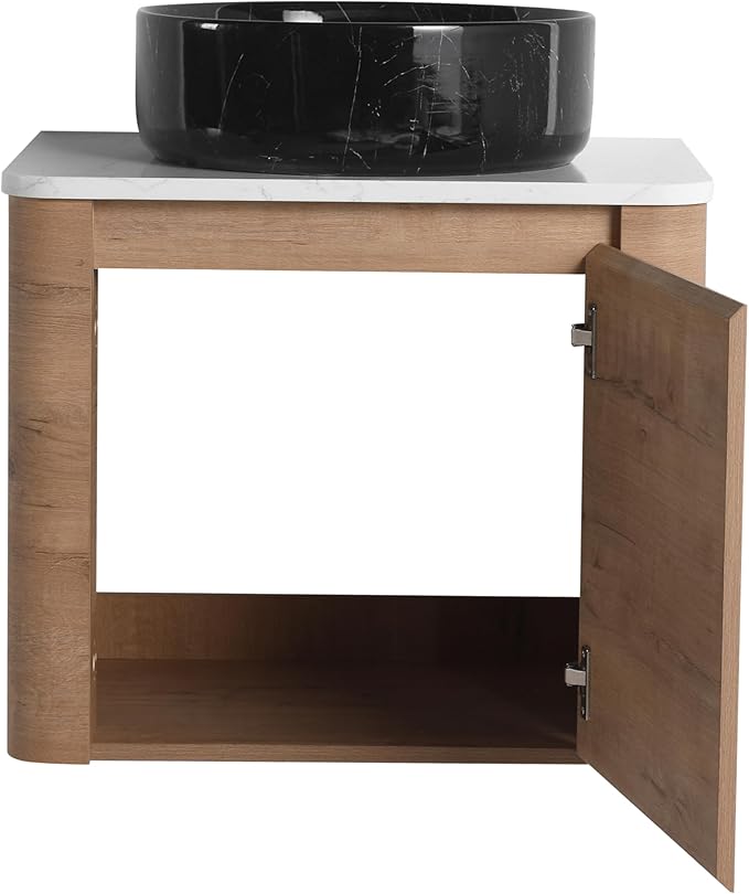 Malwee 24" Floating Bathroom Vanity with Sink, 24 Inch Wall Mounted Bathroom Cabinet Combo, Modern Single Sink Bath Storage Vanity Set, with 1 Soft Close Door and Ceramic Vessel Basin Top(24-RR