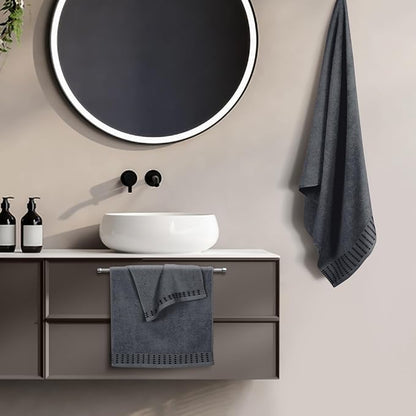 Ultra Soft 3 Pack Cotton Towel Set, Contains a Bath Towels 28x55 inch, a Hand Towels 16x24 inch & a Wash Cloths 12x12 inch, Ideal Everyday use, Compact & Lightweight - Charcoal Grey