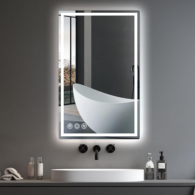 24" x 40" LED Bathroom Mirror with Lights, Memory Vanity Mirror | Anti-Fog, 3 Color Modes, Dimmable, Front Lit, Memory Function, Tempered Glass, Lighted Bathroom Mirror for Wall